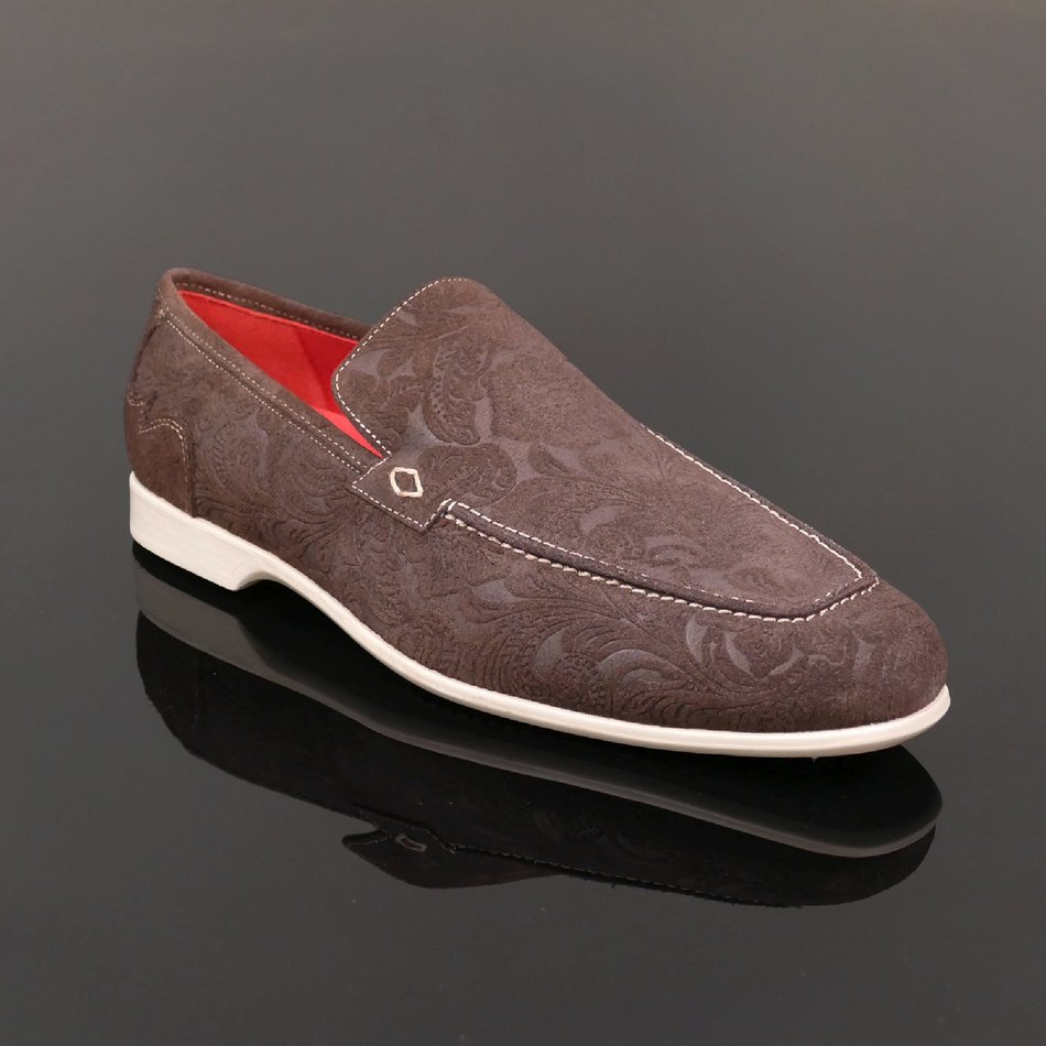 Martini L122 'Casablanca' - Petunia Brown Floral Embossed Suede Loafer