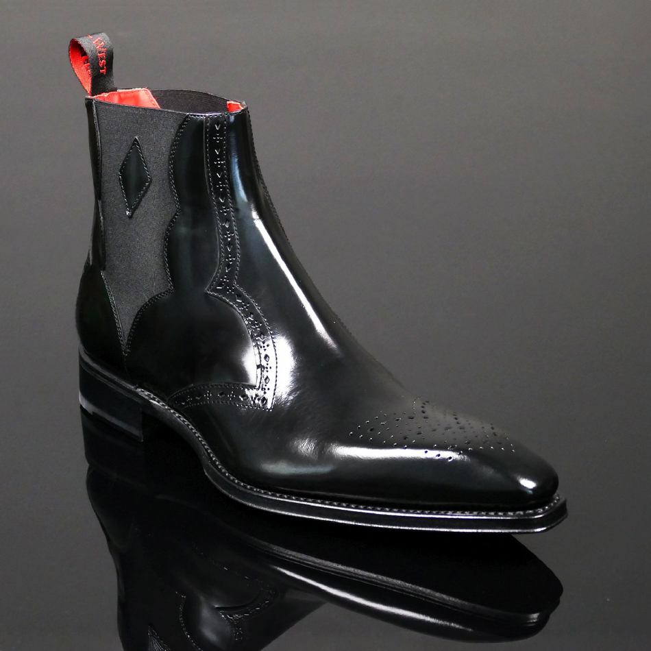 Moon 'Venus' - Black polish Chevron Toe Chelsea boot